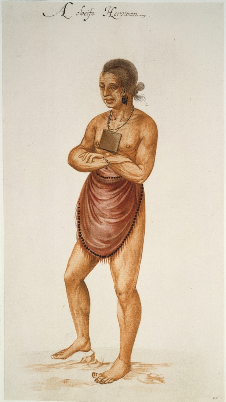 Algonquian, 1585. /Na Carolina Algonquian Native American In Body Paint.  Watercolor, C1585, By John White. Poster Print by Granger Collection - Item  # VARGRC0011534 - Posterazzi