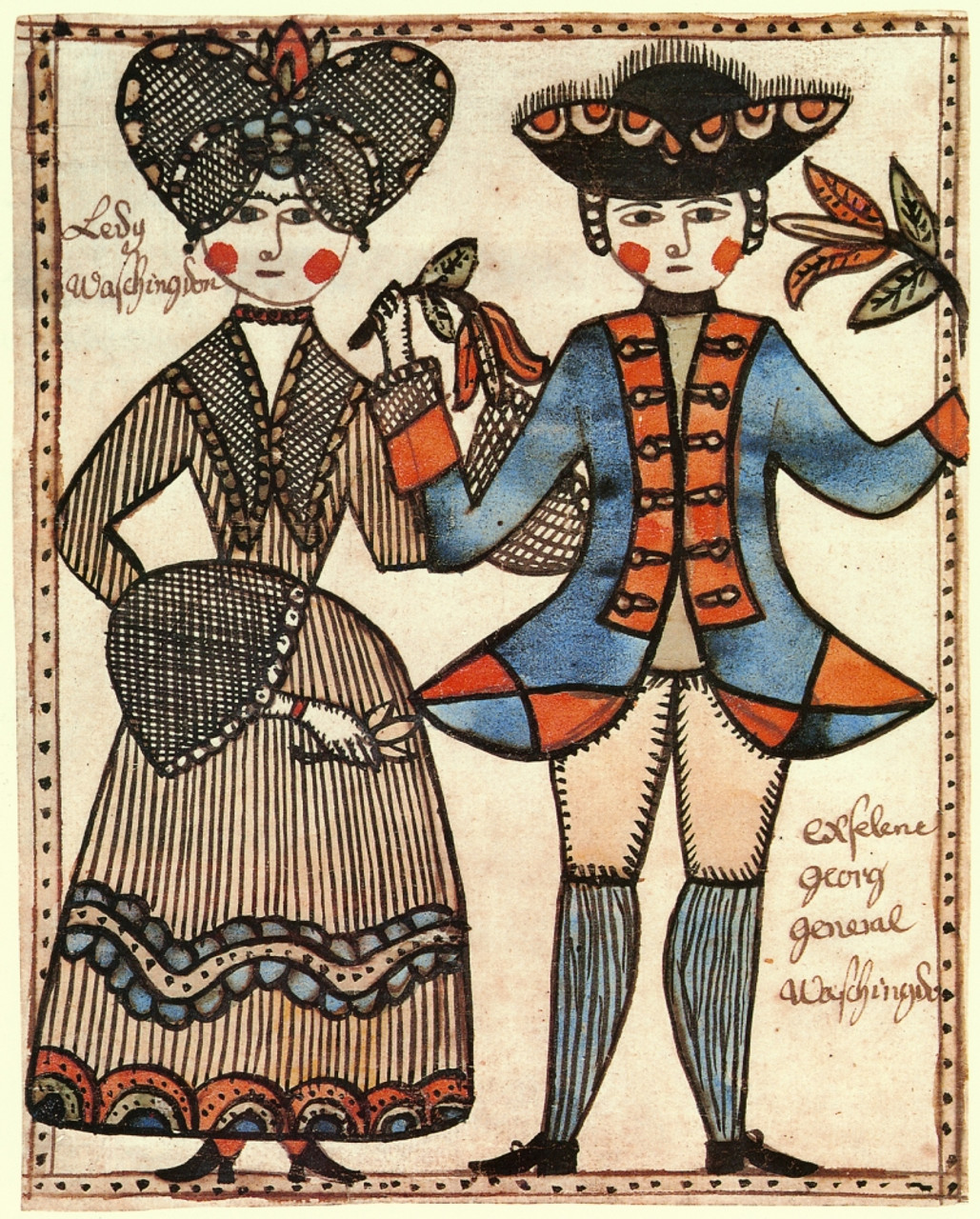 Folk Art: Washingtons. /Nmartha And George Washington. Watercolor And Ink On Paper, C1780, By A Pennsylvania German Artist. Poster Print by Granger Collection - Item # VARGRC0172886 - Posterazzi folk-art-washingtons-nmartha-and-george-washington-watercolor-and-ink-on-paper-c1780-by-a-pennsylvania-german-artist-poster-print-by-granger-collection-item-vargrc0172886-posterazzi
