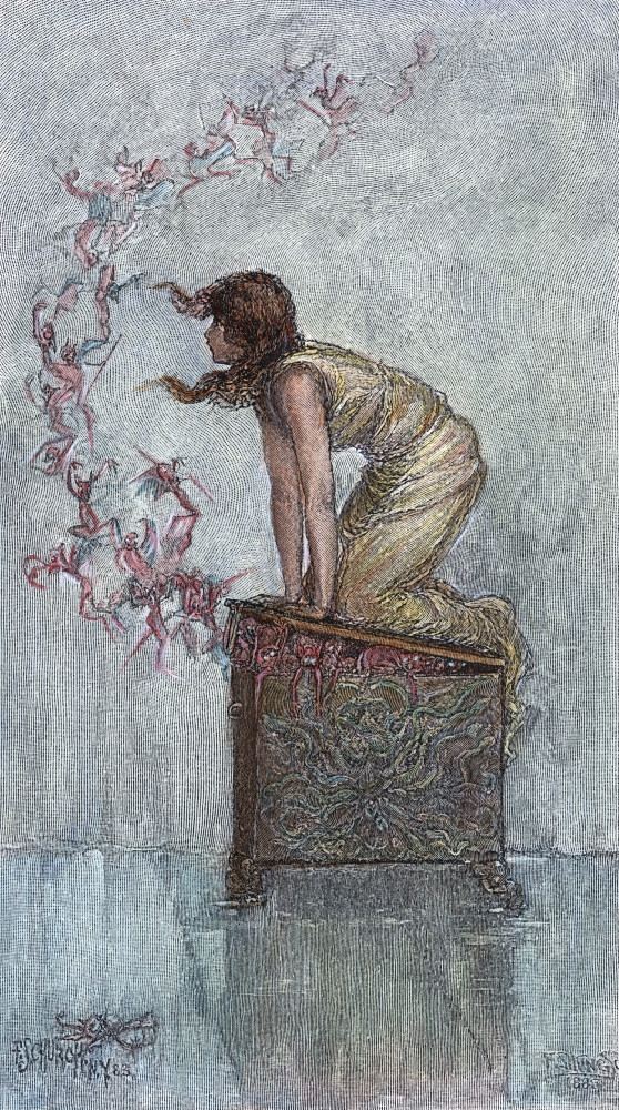 Opening Of Pandora'S Box. /Nall The Evils Of The World Flying