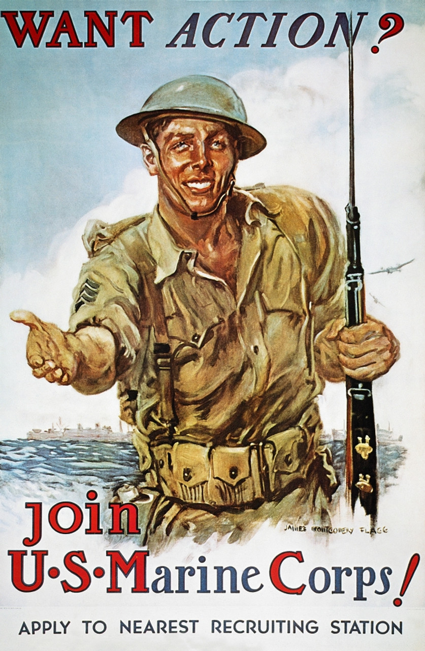 World War Poster be a marine A2981 A3 Poster on Canva - Canvas material  flat, rolled, no