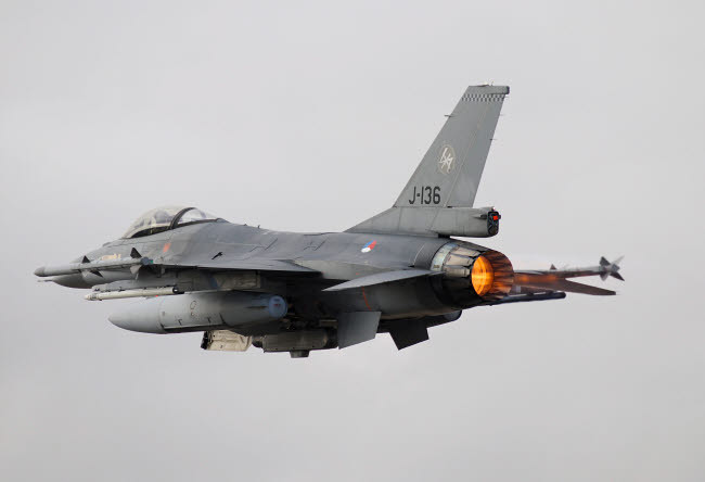 Dutch Air Force F-16AM taking off with full afterburner Poster