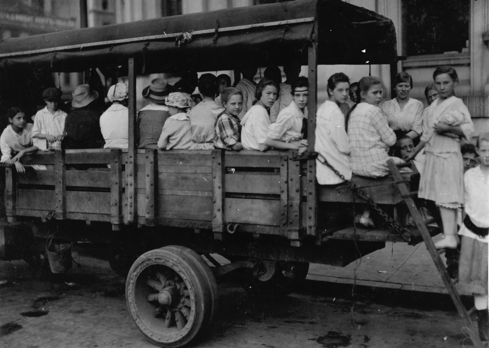 6:00 A.M. at Post Office Square. Truck load of tobacco workers bound for  American Sumatra Tobacco Farm, South] Windsor. They return about 7 P.M.  Poster Print - Item # VARBLL058755129L
