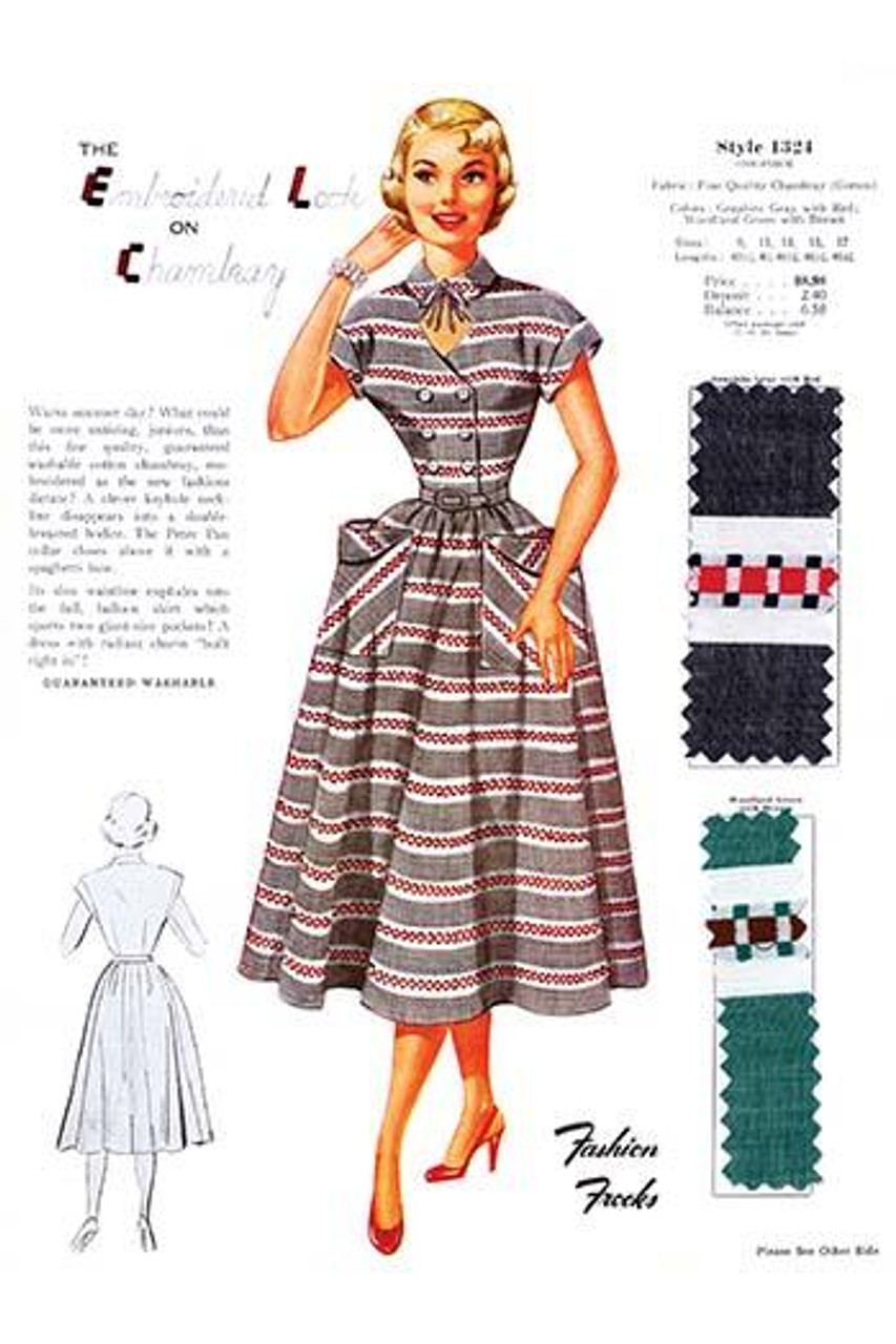 Fashion plates of the latest styles complete with sample fabric from a book  sent only to retailers to choose their seasonal collections. Poster Print  by Fashion Frocks - Item # VARBLL0587219203 - Posterazzi