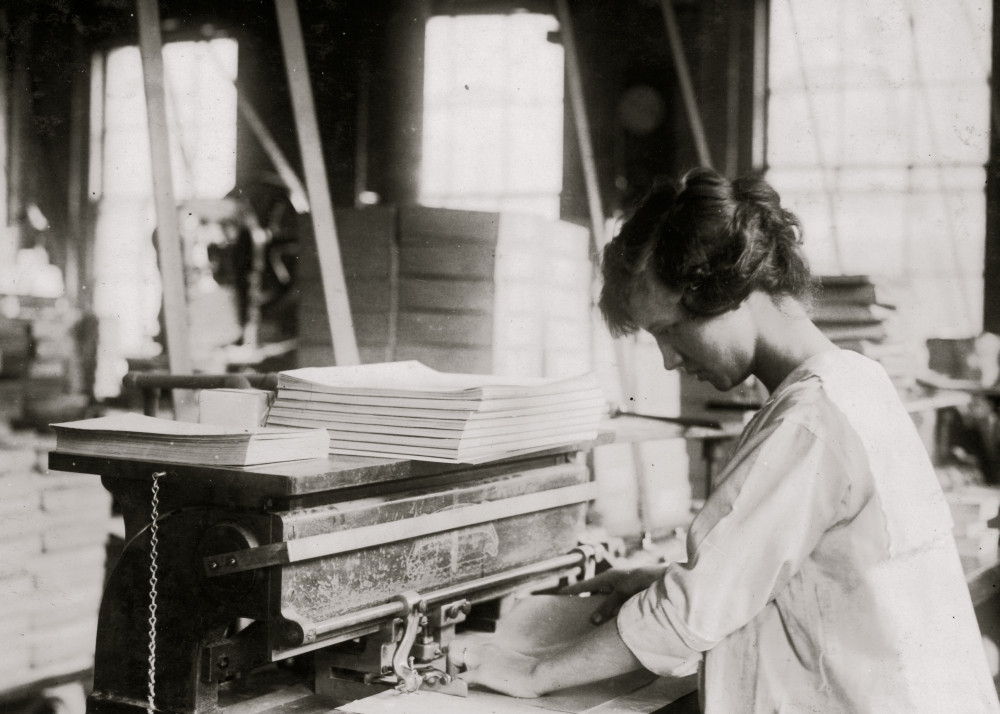 15-year old girl punching sheets. Boston Index Card Co.,. Location: Boston,  Massachusetts Poster Print - Item # VARBLL058754285L - Posterazzi