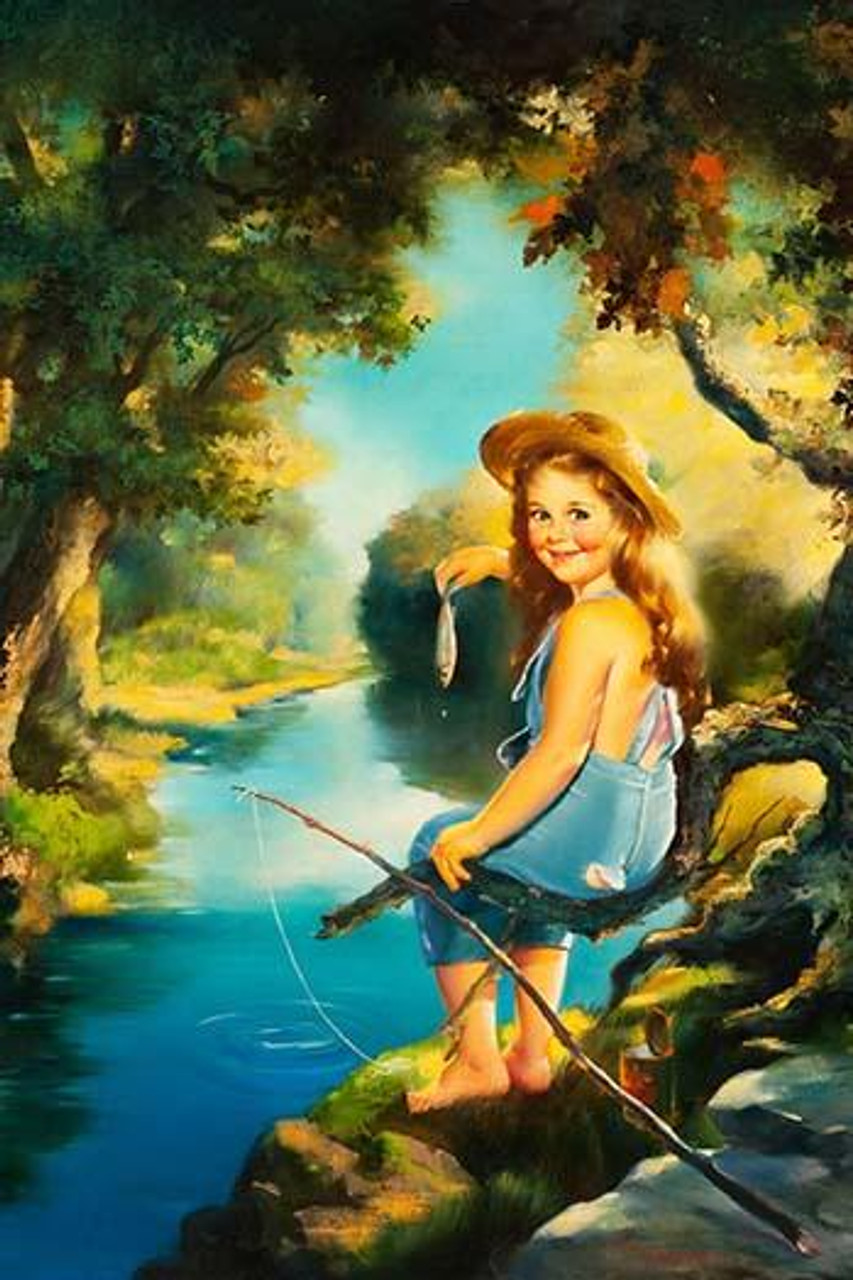 A little girl holds up her catch from an improvised stick fishing pole.  Poster Print by Maxine Stevens - Item # VARBLL0587300825 - Posterazzi