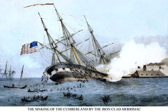 The Confederate Ironclad known as the Merrimack rammed the