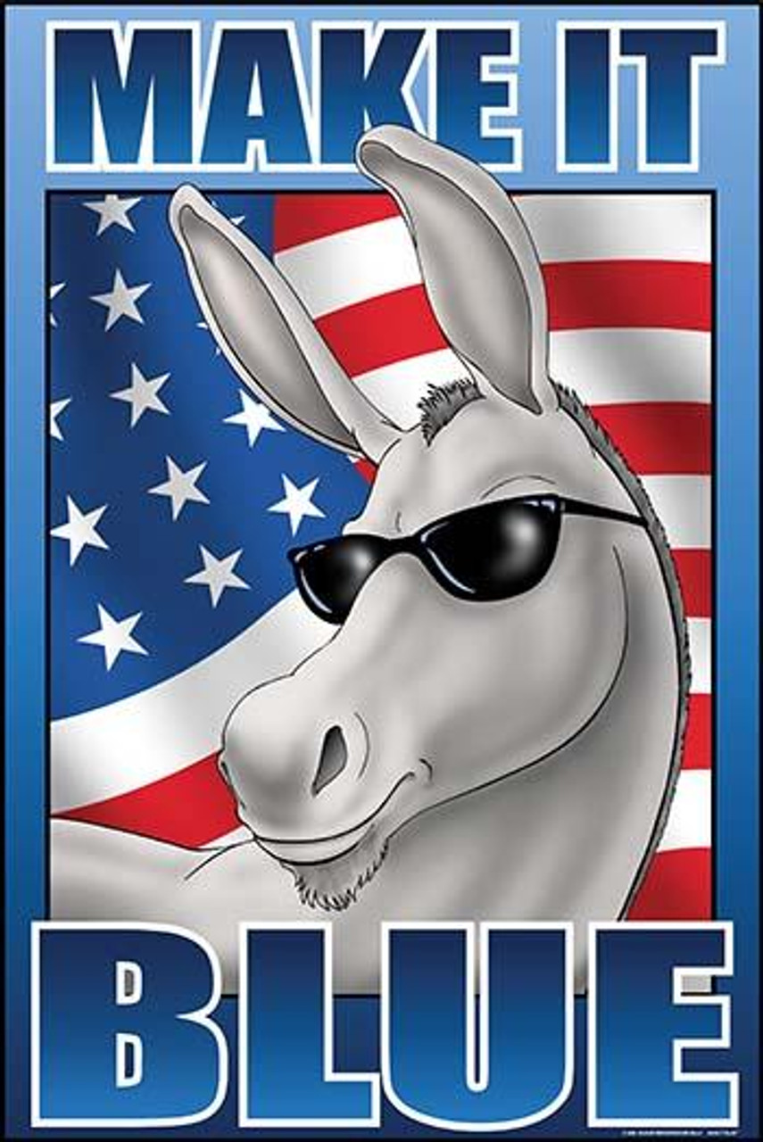 The Old Grey Mare of the Democratic party over a US Flag. He wears  sunglasses Poster Print by Richard Kelly - Item # VARBLL0587202297 -  Posterazzi