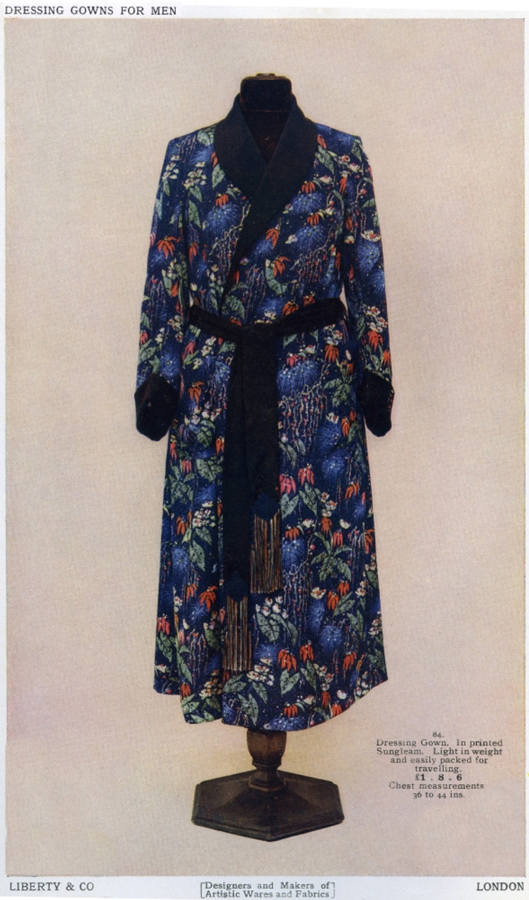 Early 20th century fashion advertisement for a country house visiting  outfit. Poetic teagown, Useful dressing gown,