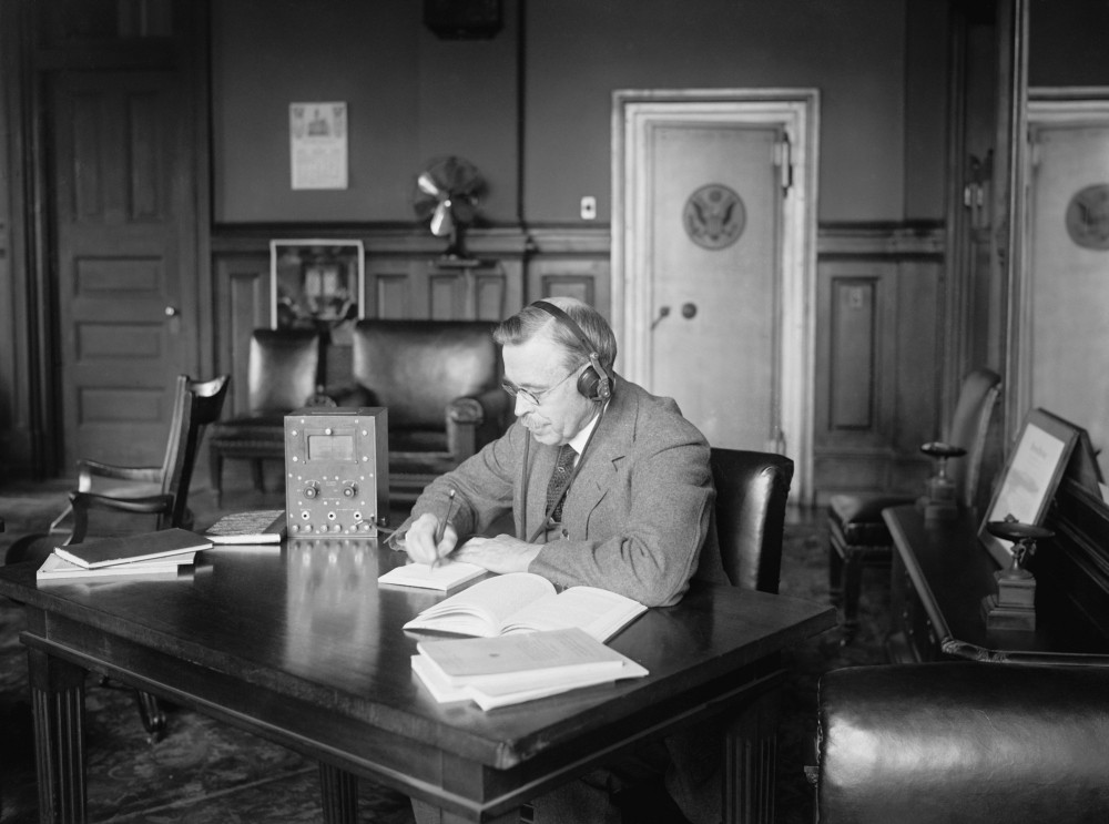 Postmaster General Hubert Work Listening To A Radio In His Office ...