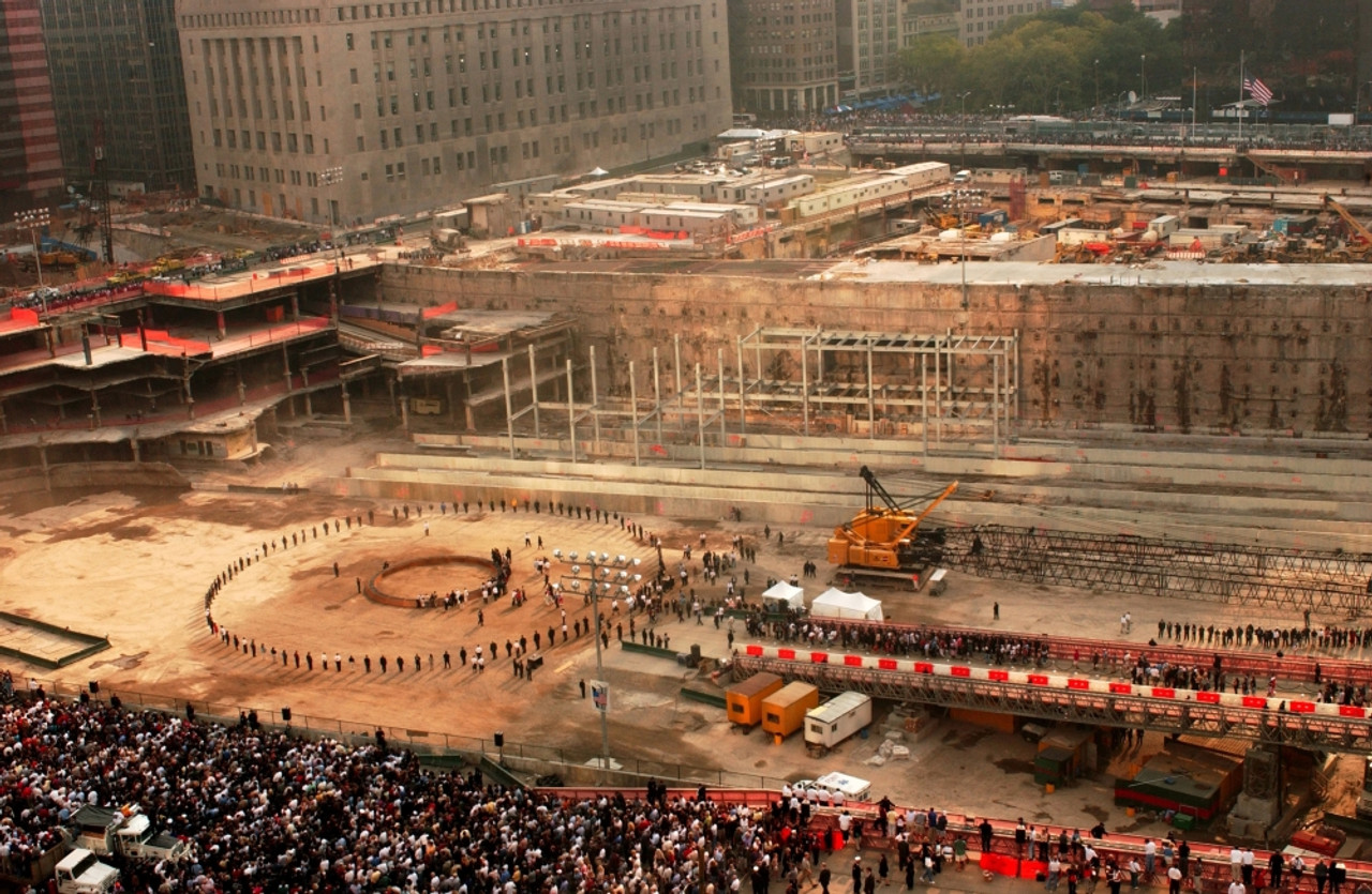 First Anniversary Of The 9-11 Terrorist Attacks In New York City On  September 11 2002 Took Place Is The Excavated World Trade Center Site.  Photo Everett Collection History - Item # VAREVCHISL029EC231 - Posterazzi