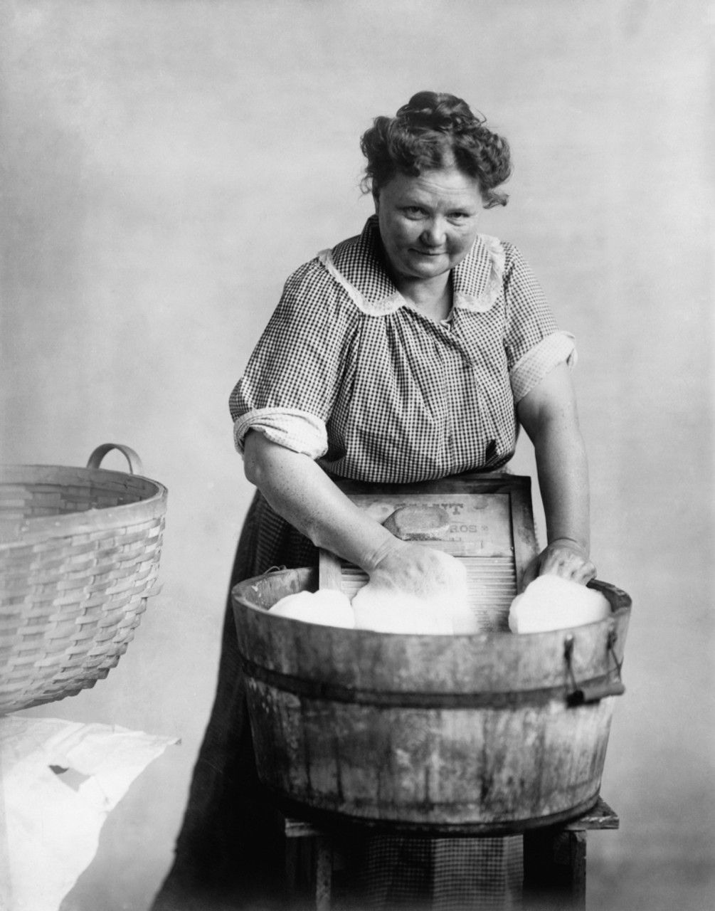 Woman Doing Laundry In Wooden Tub And Metal Washboard History