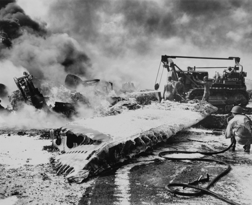 Fire And Destruction After A MidDay Japanese Air Raid On U.S. Army Air Force Base At Saipan