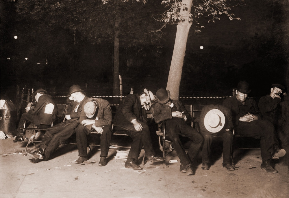 Homeless Men Sleeping On A Park Bench In New York City History - Item ...