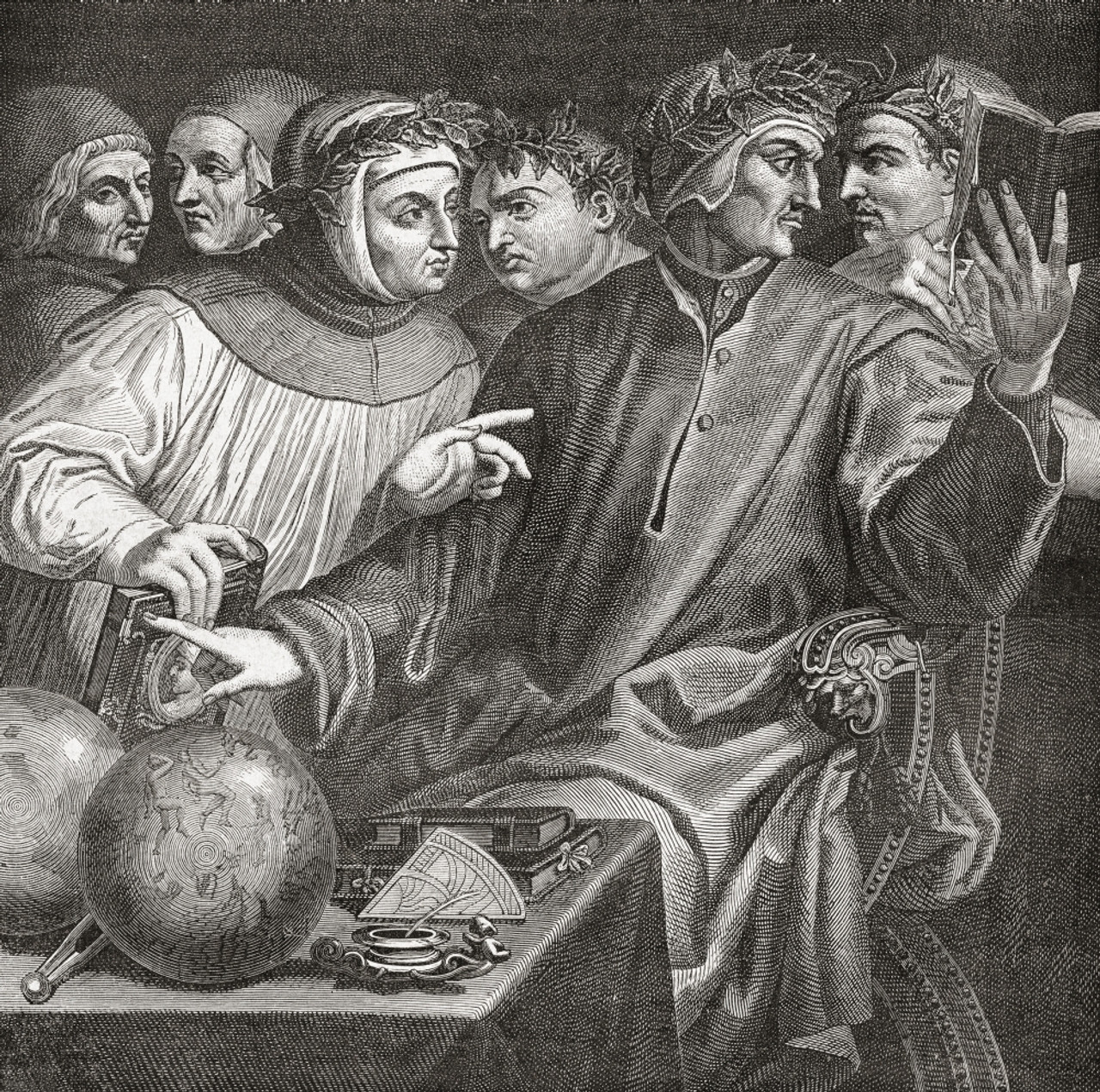 Six Tuscan Poets By Giorgio Vasari. From Left To Right Marsilio Ficino 1433 1499 Cristoforo Landino 1424 1498 1504 Francesco Petrarch 1304 1374