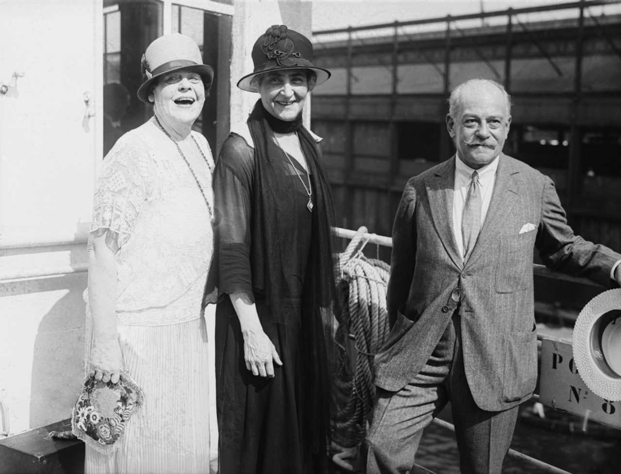 Marie Dressler Anne Morgan And Jules Bache Photographed Aboard An Ocean  Liner A New York Pier. Dressler Was A Comic Actress Morgan Was The Willful