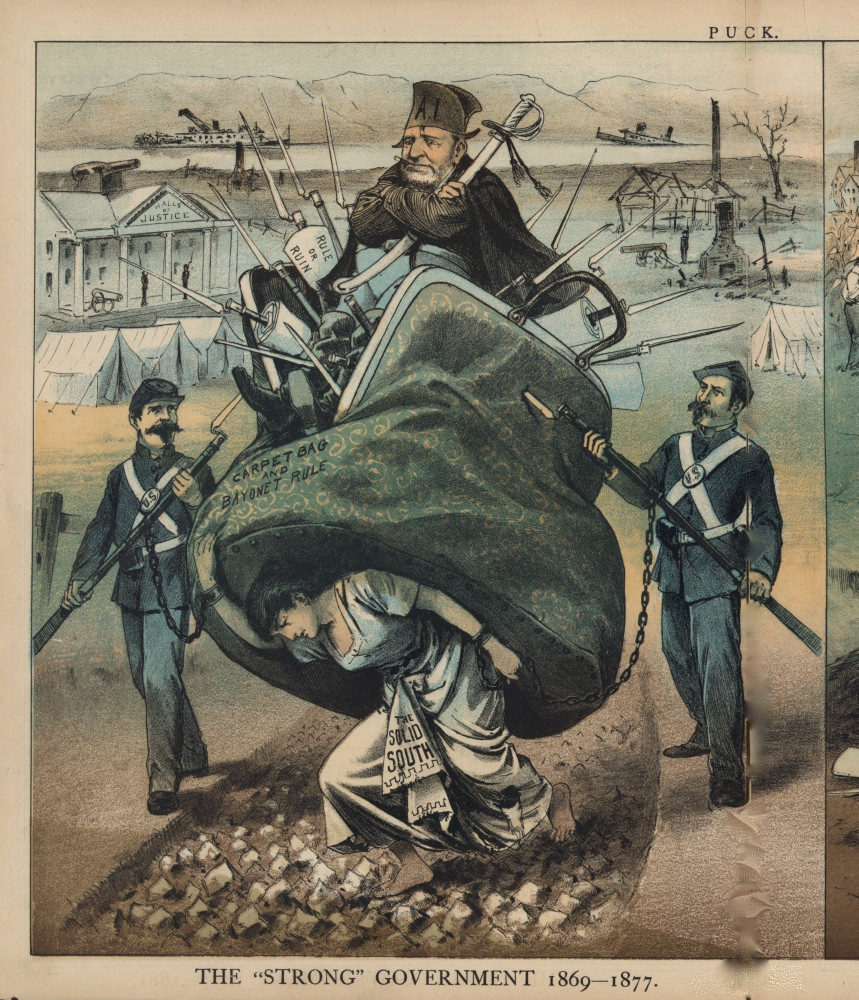 Two Part Cartoon Showing Woman The Solid South Carrying