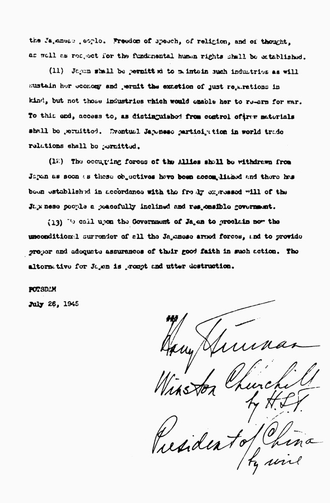 Potsdam Proclamation, 1945. /Nthird And Final Page Of President Harry S