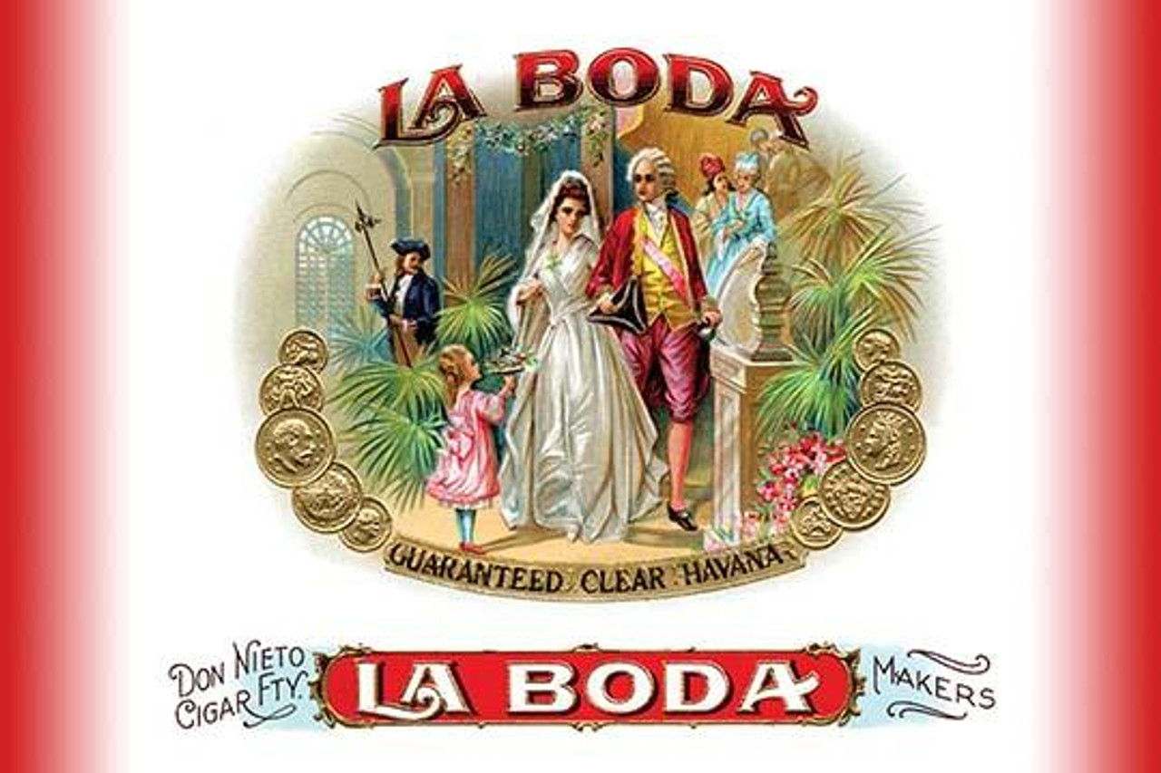 a 18th century couple on their wedding day adorn this cuban cigar label cigar label art was mass produced between 1880 and 1920 using the lithographic process the reason for this new