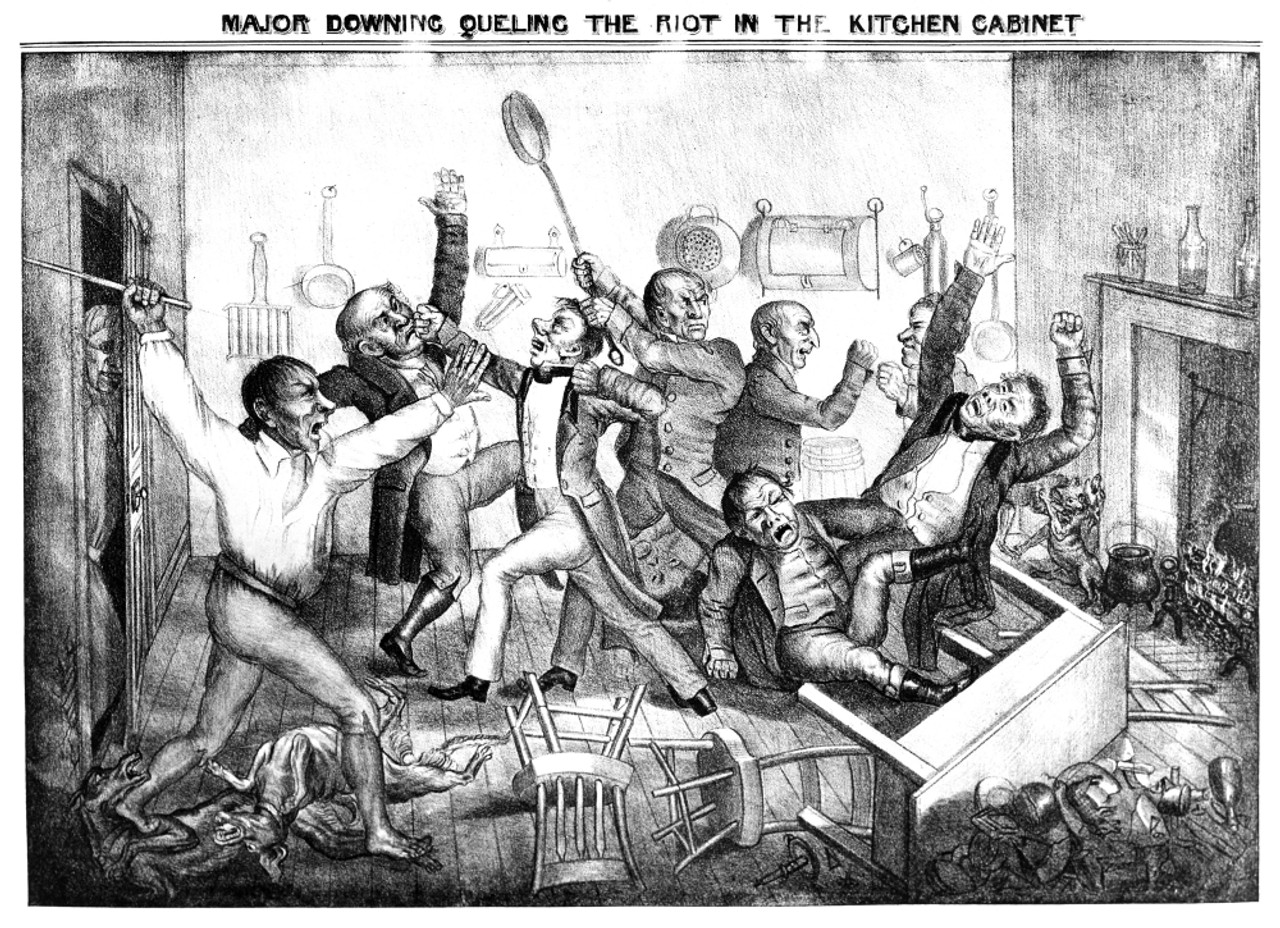 Cartoon Andrew Jackson C1833 Major Downing Queling The Riot In