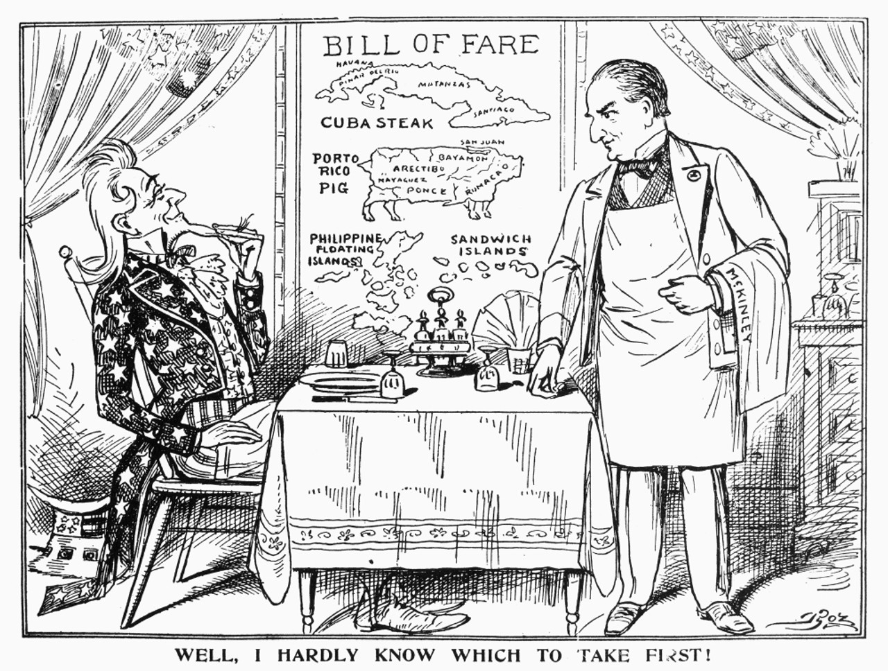 Imperialism Cartoon, C1900. /N'Well, I Hardly Know Which To Take First!' American  Cartoon Comment, C1900,