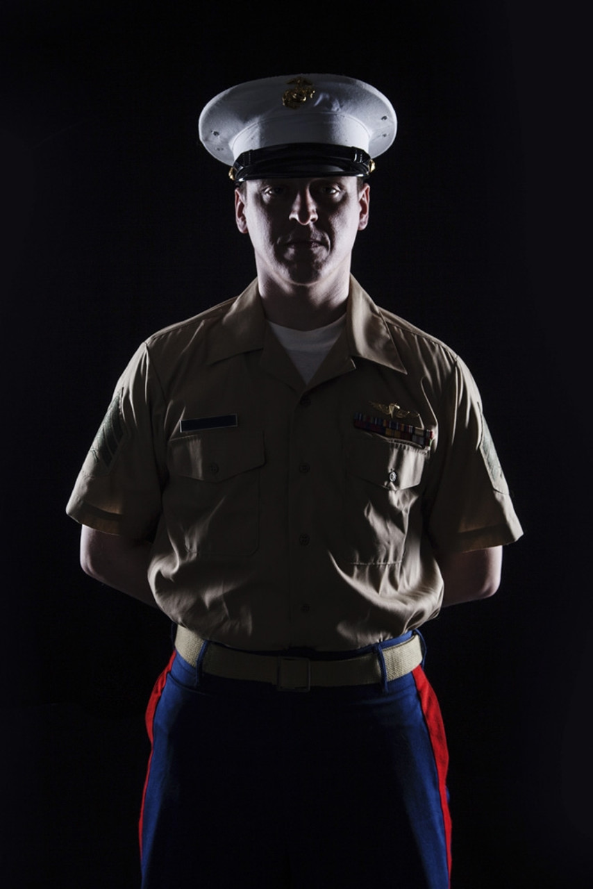 Contour shot of U.S. Marine in blue dress uniform on black background.  Poster Print by Oleg Zabielin/Stocktrek Images (1 - Item # VARPSTZAB100306M