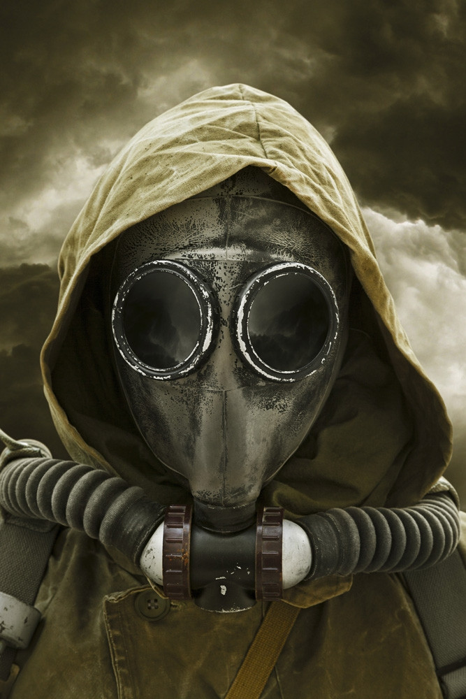 Post apocalypse survivor wearing a gas mask. Poster Print by Oleg