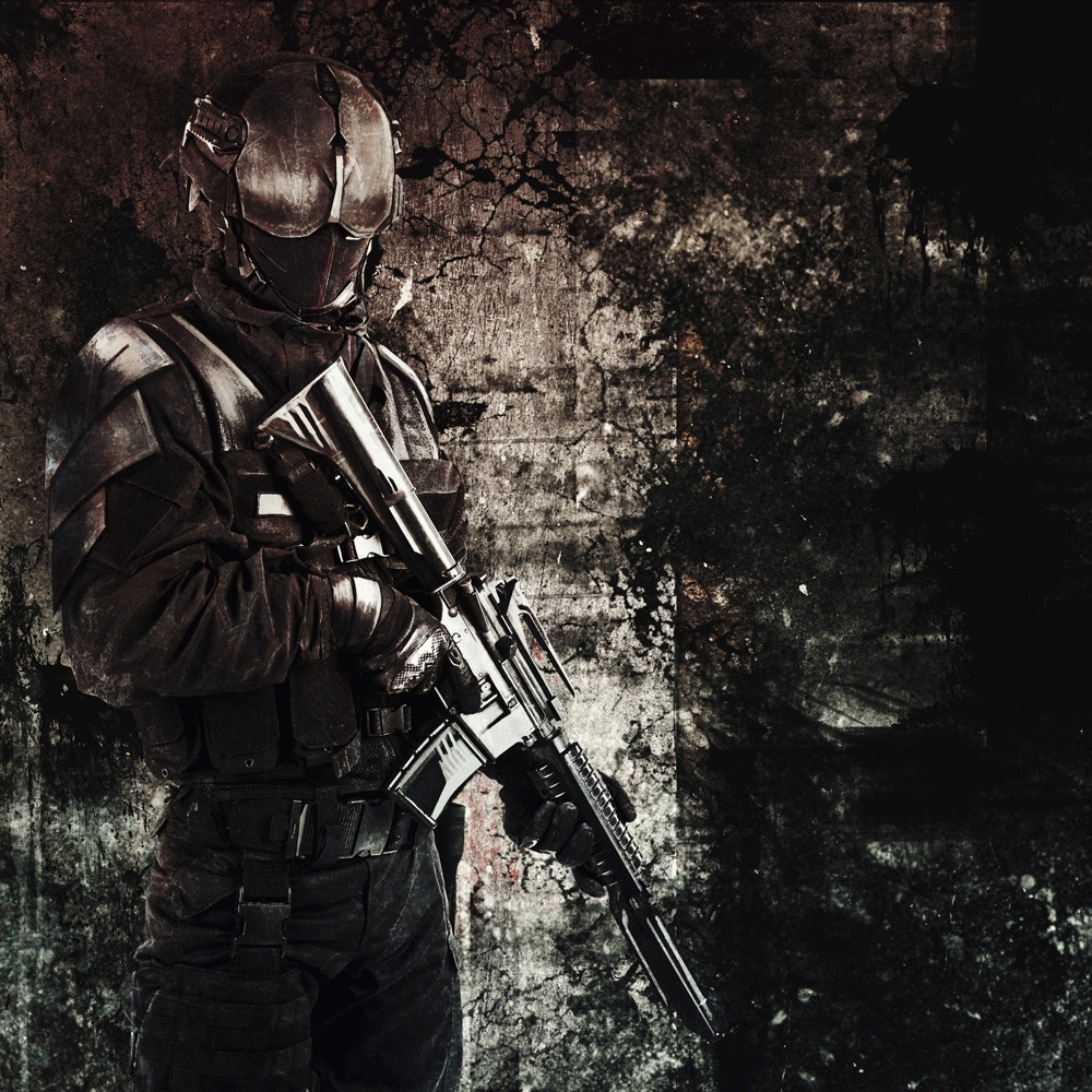Hand drawn image of a spec ops police officer SWAT. Poster Print