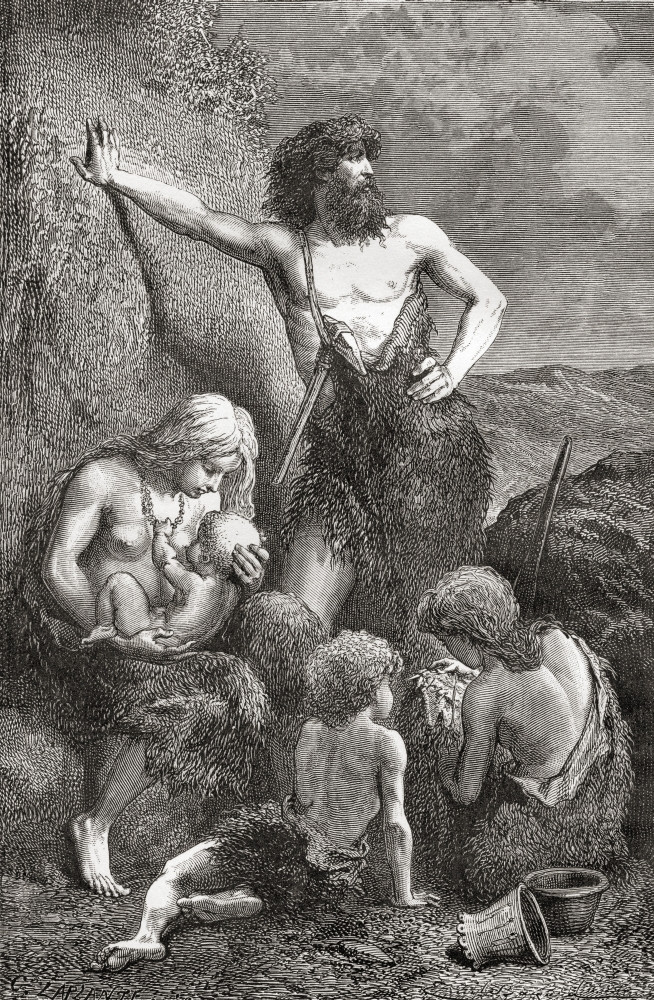 A Stone Age Family From L Homme Primitif Published 1870 Poster
