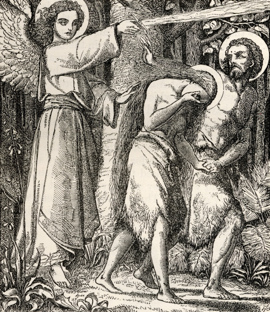 Adam And Eve Expelled Out Of Paradise From A 19Th Century Etching