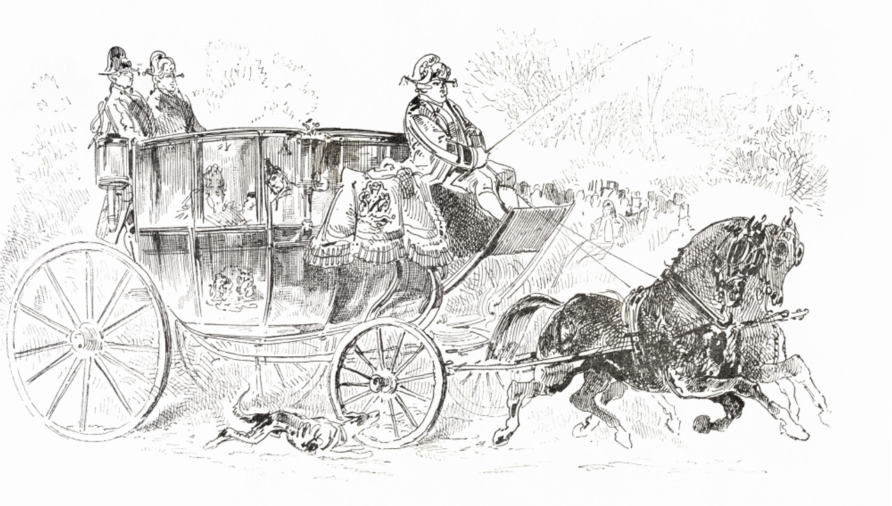 Draft horse carriage – Line art illustrations