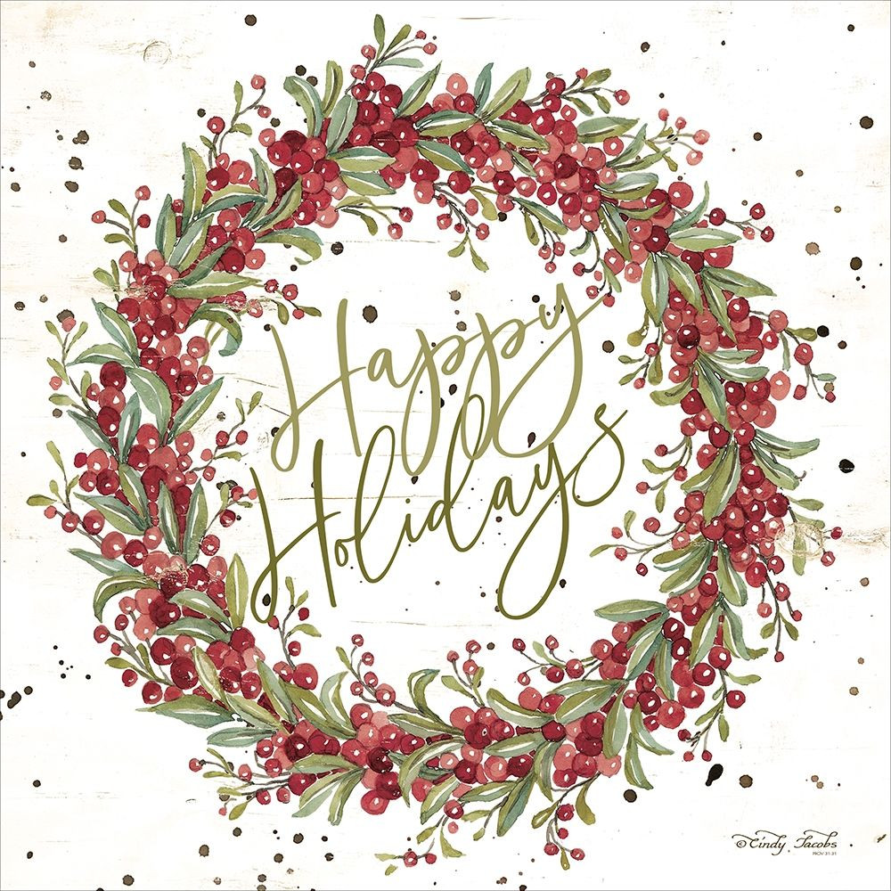 Happy Holidays Berry Wreath Poster Print by Cindy Jacobs - Item