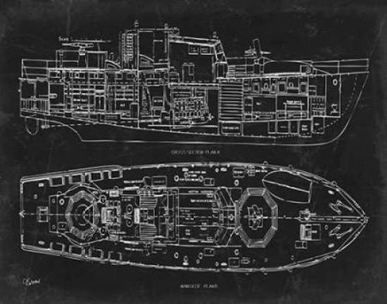 Boat Blueprint 1 blk Poster Print by Carole Stevens - Item ...