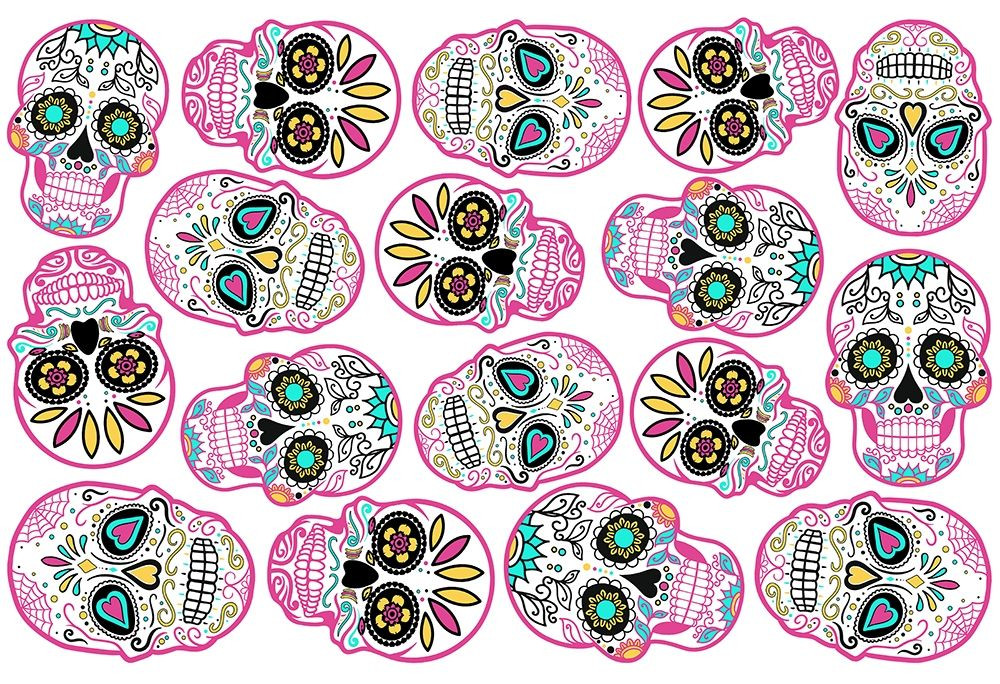 Pink Skulls White Back Poster Print by Mlli Villa Item