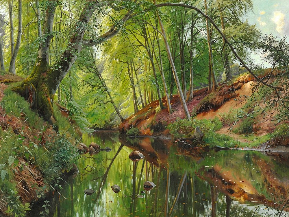 A stream in the forest Poster Print by Peder Mork Monsted