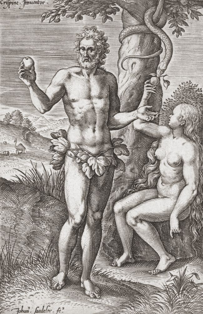Adam and Eve in the Garden of Eden. They have picked the forbidden