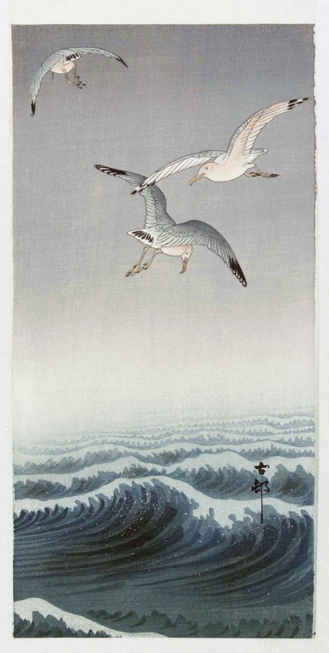 Three Seagulls, by Japanese artist Ohara Koson, 1877 - 1945. Ohara Koson  was part of the shin-hanga, or new prints movement. Poster Print by Ken  Welsh 