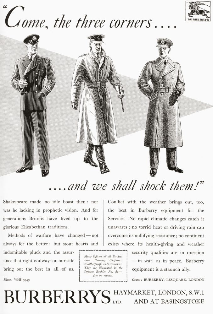 A 1940 advertisement for Burberry's Equipment for the Services