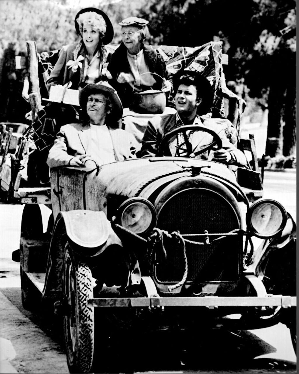 The Beverly Hillbillies Cast In Car Black And White Photo