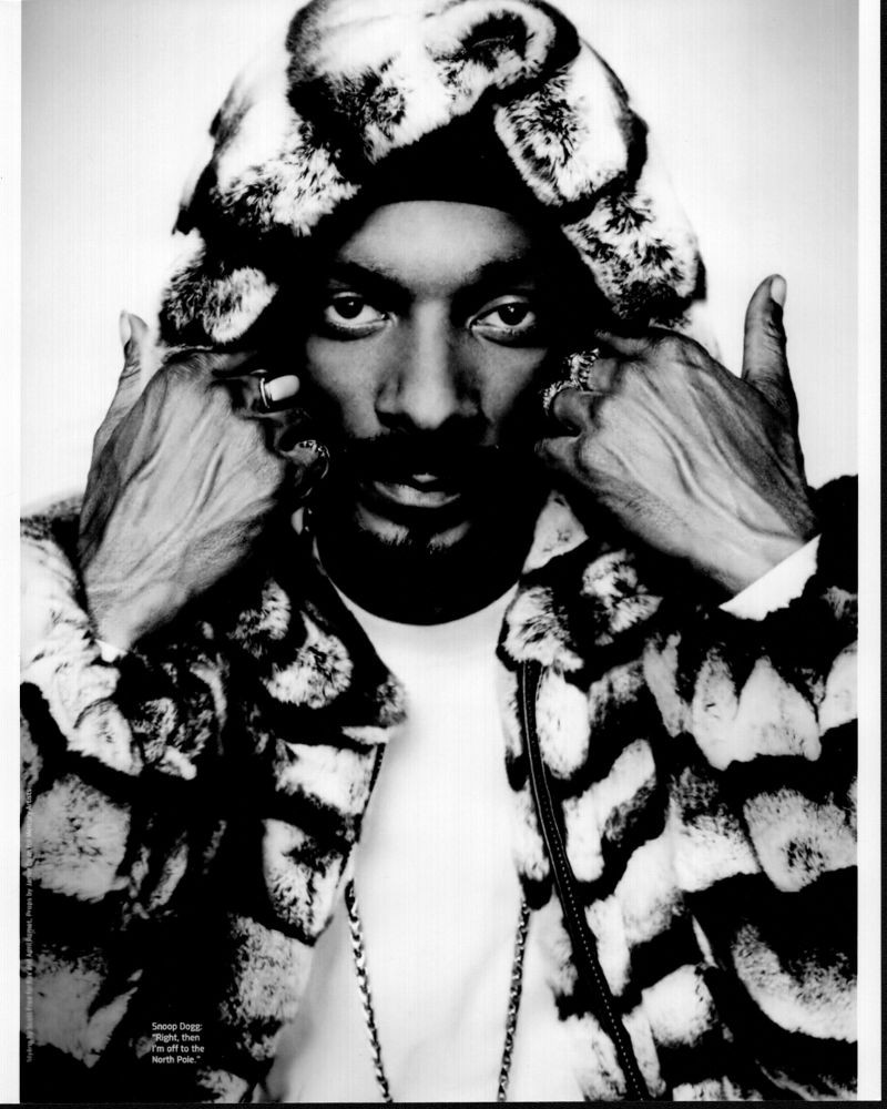 Snoop Dogg In Hooded Fur Jacket Black And White Photo Print (8 x