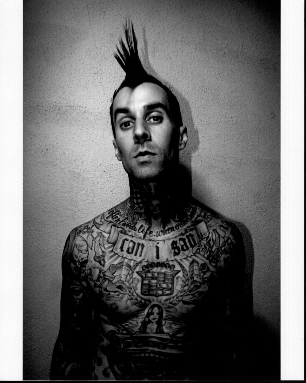 Travis Barker Shirtless With Mohawk Black And White Photo Print 8 x 10