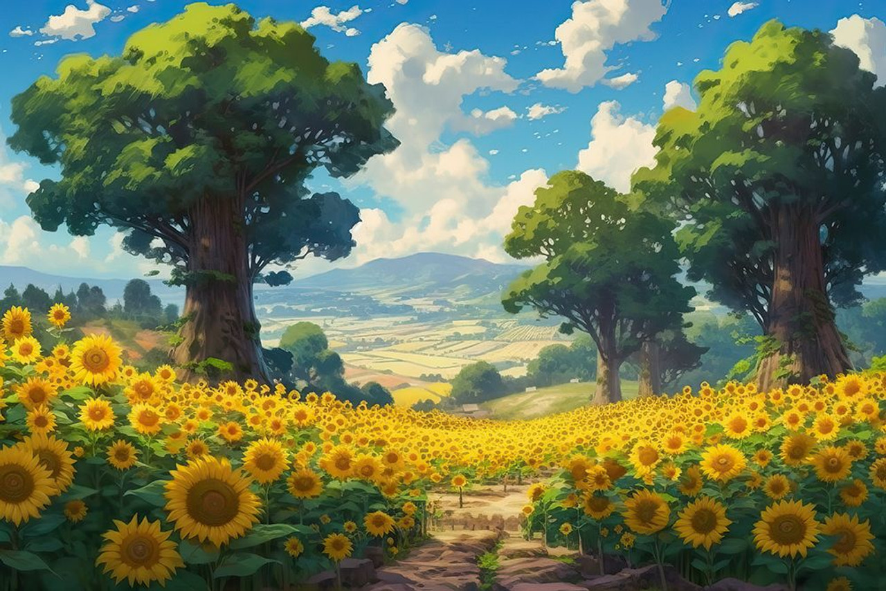 Cute Anime Girl in a Hat on a Background of Sunflowers and Sky, Anime Girl  - valleyresorts.co.uk