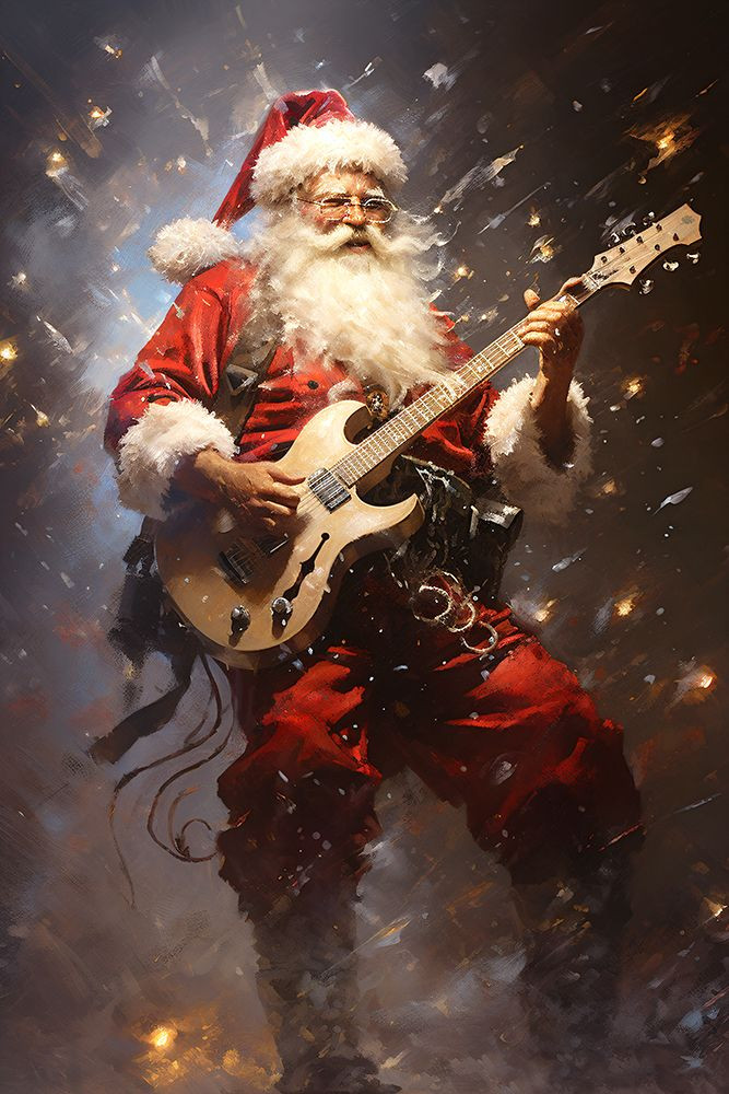 Santa Rocking Instrument Santa Rocking It 2 Poster Print - Ray Heere - Posterazzi