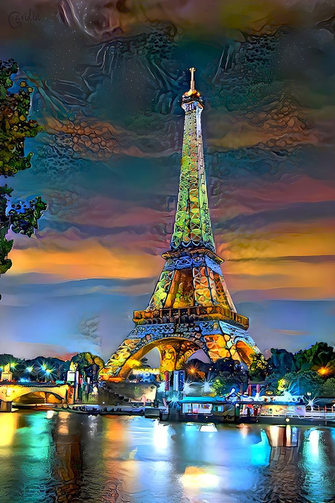 Paris France Eiffel Tower at sunset Poster Print - Pedro Gavidia