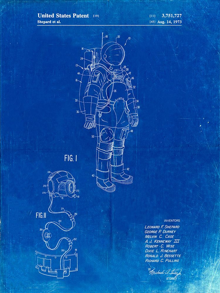 PP309-Faded Blueprint Apollo Space Suit Patent Poster Poster Print ...