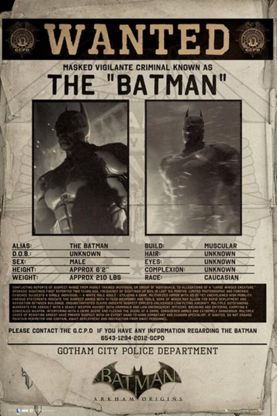 Batman Arkham Origins Wanted Poster Print (24 x 36) - Item