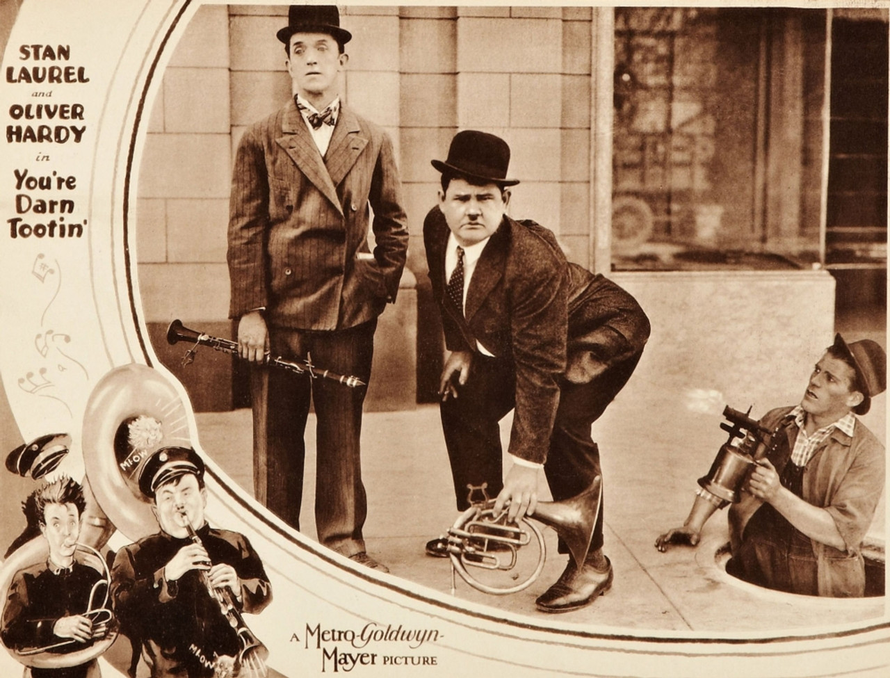 You'Re Darn Tootin' Inset From Left: Stan Laurel Oliver Hardy Chet  Brandenberg Bottom L-R: Stan Laurel Oliver Hardy On Lobbycard 1928 Movie  Poster