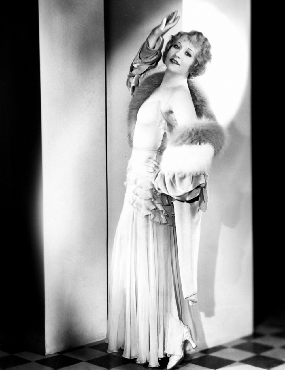 Betty Compson Modeling A Pale Green Evening Gown And Velvet Wrap ...