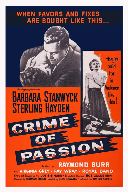 Crime Of Passion Poster Art Top L-R: Barbara Stanwyck Raymond Burr Right: Barbara Stanwyck 1957 Movie Poster Masterprint - Item # VAREVCMCDCROFEC028H