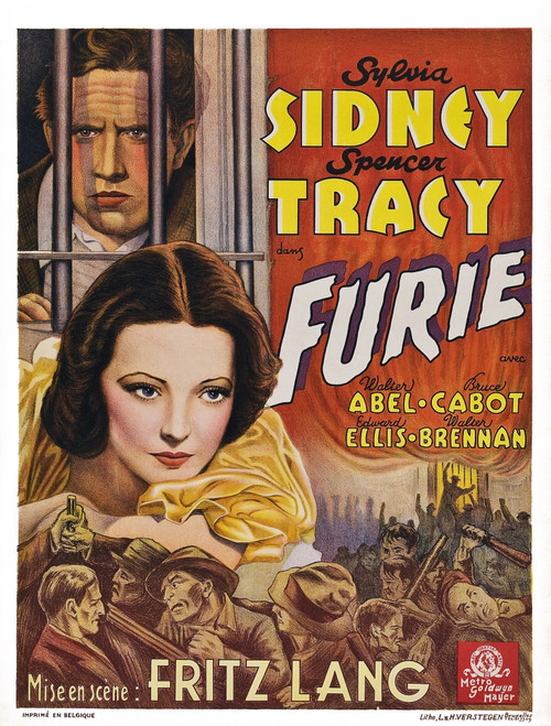 Fury From Top: Spencer Tracy Sylvia Sidney On Belgian Poster Art 1936. Movie Poster Masterprint - Item # VAREVCMMDFURYEC001H