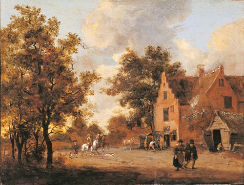 Hunters Stop At An Inn Poster Print